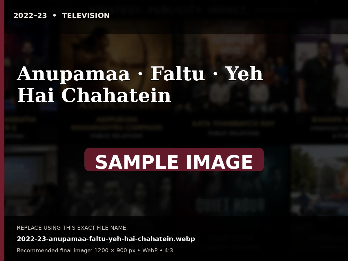 Sample archive image for Anupamaa · Faltu · Yeh Hai Chahatein. Replace file 2022-23-anupamaa-faltu-yeh-hai-chahatein.webp.